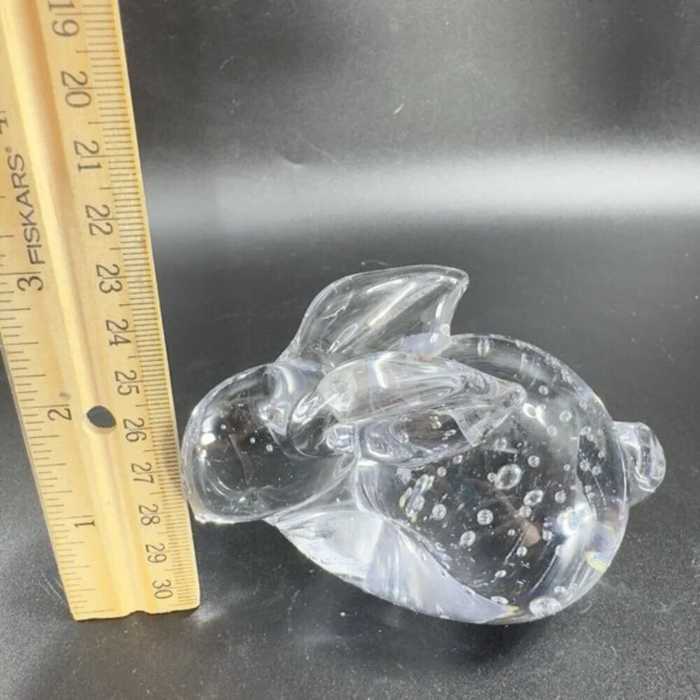 Vintage 1980s Clear Glass Bunny Figurine Paperweight‎ With Small Bubbles Figure